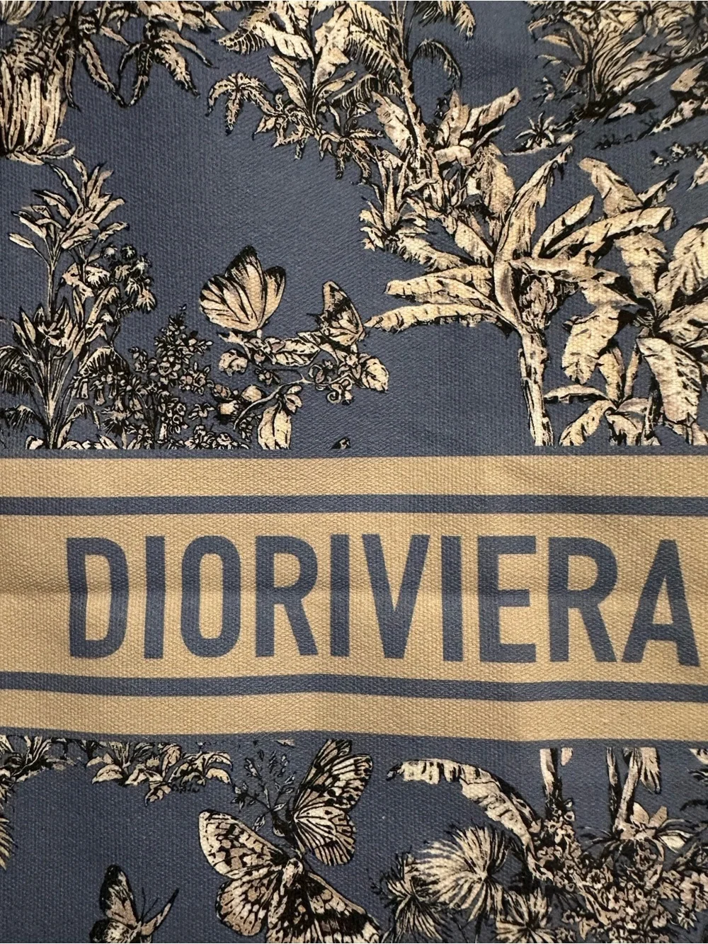 Dior Blue Floral Toile Tote with Cream Handles